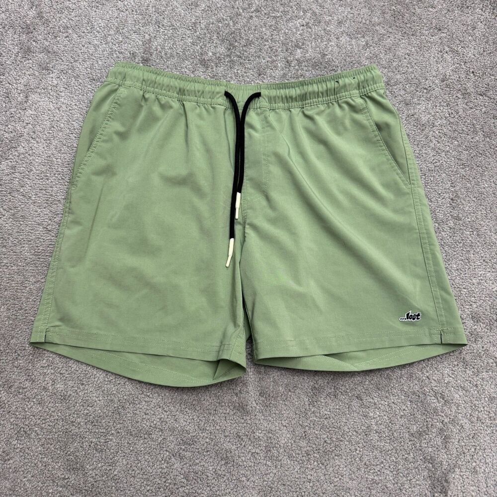 Lost Surfer Trunks Board Shorts Mens Medium Sage Green elastic Waist Swim Summer